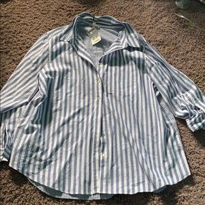 Blue and white striped long sleeve button down